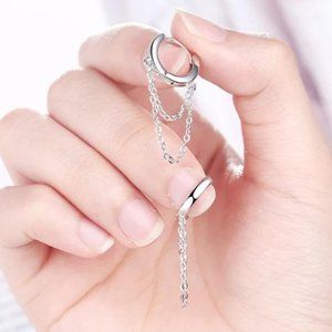 NEW 925 STERLING SILVER HOOP CHAIN EARRINGS